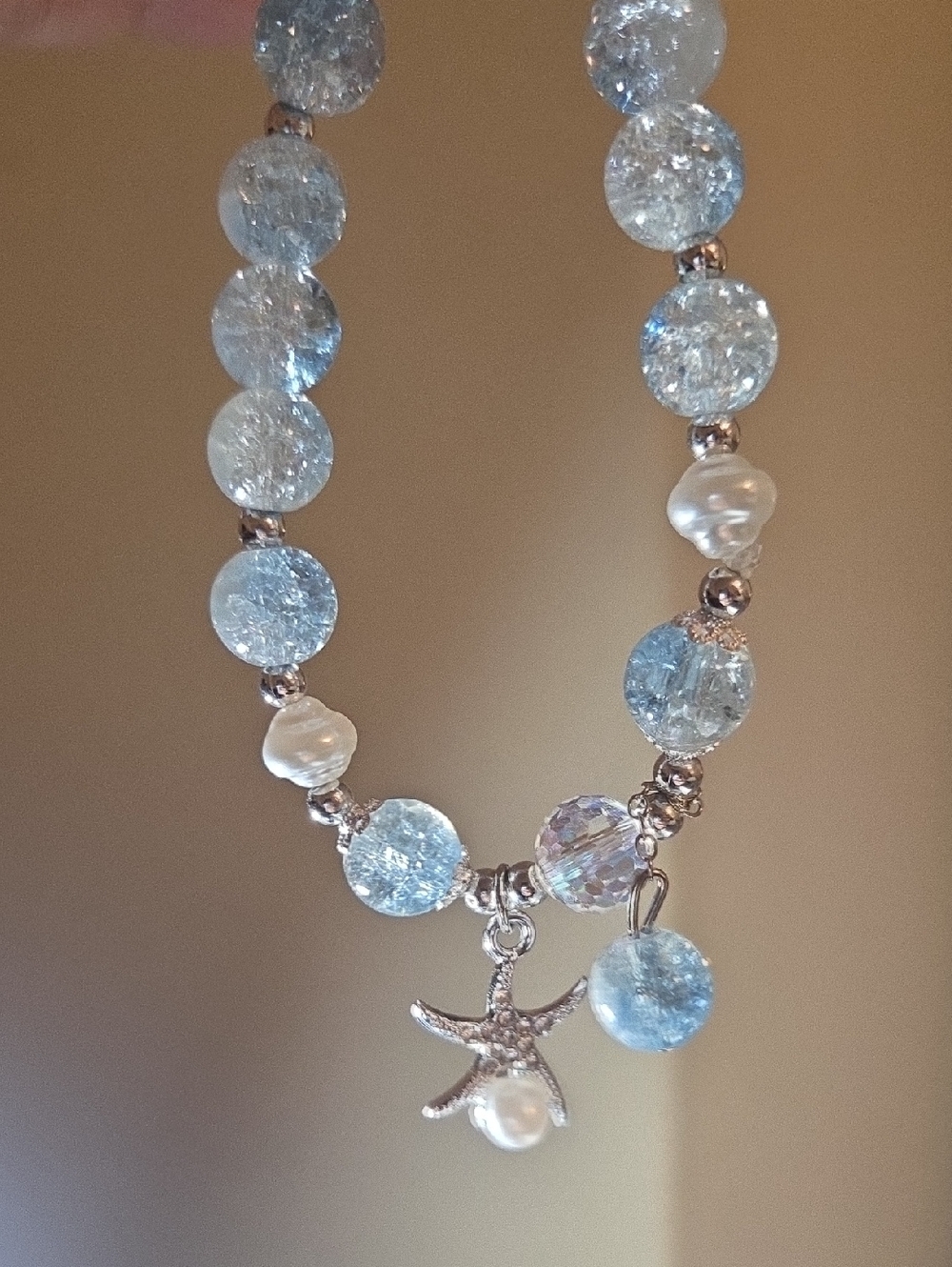Blue Glass Beaded Starfish Pendant Bracelet - Brand